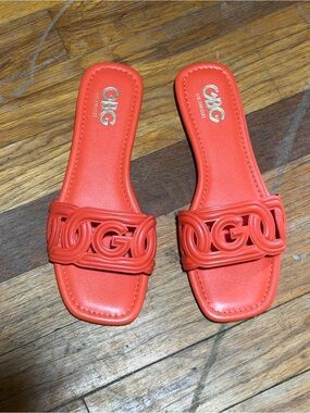 G by Guess Coral Orange Slide Sandals
